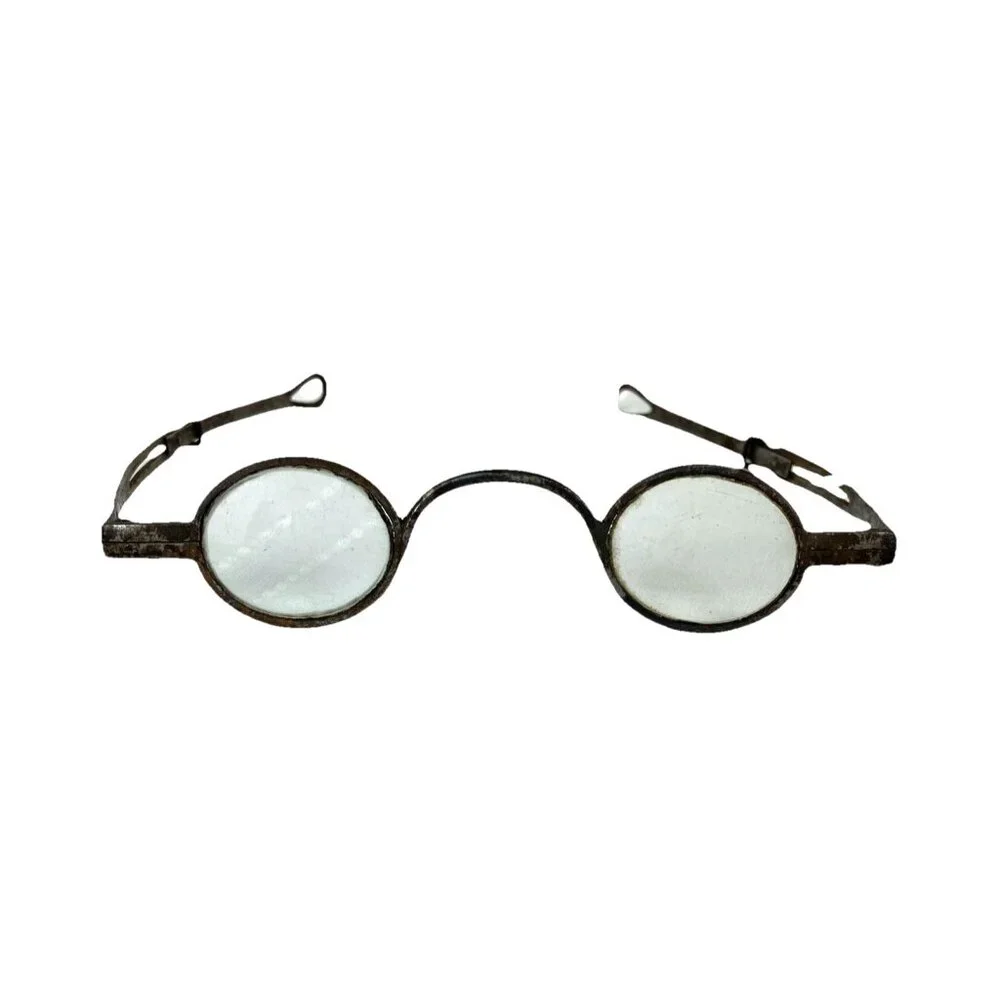 RARE 1800 Mens Round Spectacle eyeglasse w Case 18th 19th C 1780 - 1830 Dracula